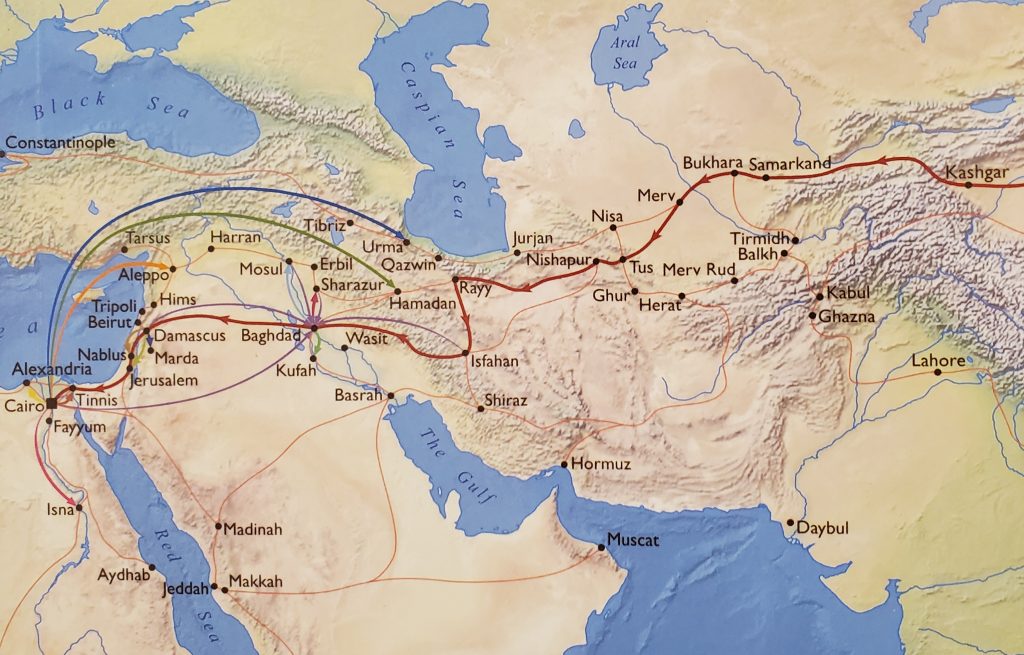 A map of Iran, Arabia and Syria showing journey of Fatima bin Sad travels